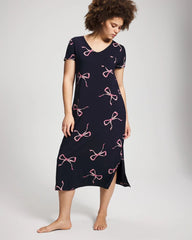 BELOVED BOWS GRAND NAVY - Short Sleeve Long Sleepshirt | Soma
