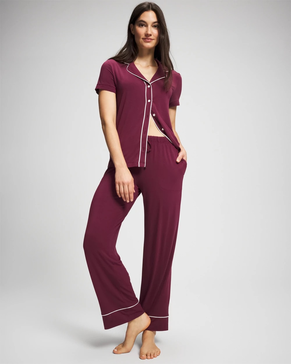 VELVET PLUM - Solid Piped Pajama Pant | Soma