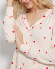 FLOATING HEARTS CHAMPAGNE - Long-Sleeve V-Neck Pajama Top | Soma