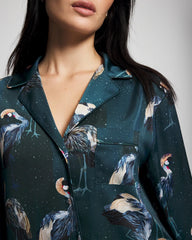 MIDNIGHT CRANES BLUE - Long Sleeve Notch Collar Pajama Top | Soma