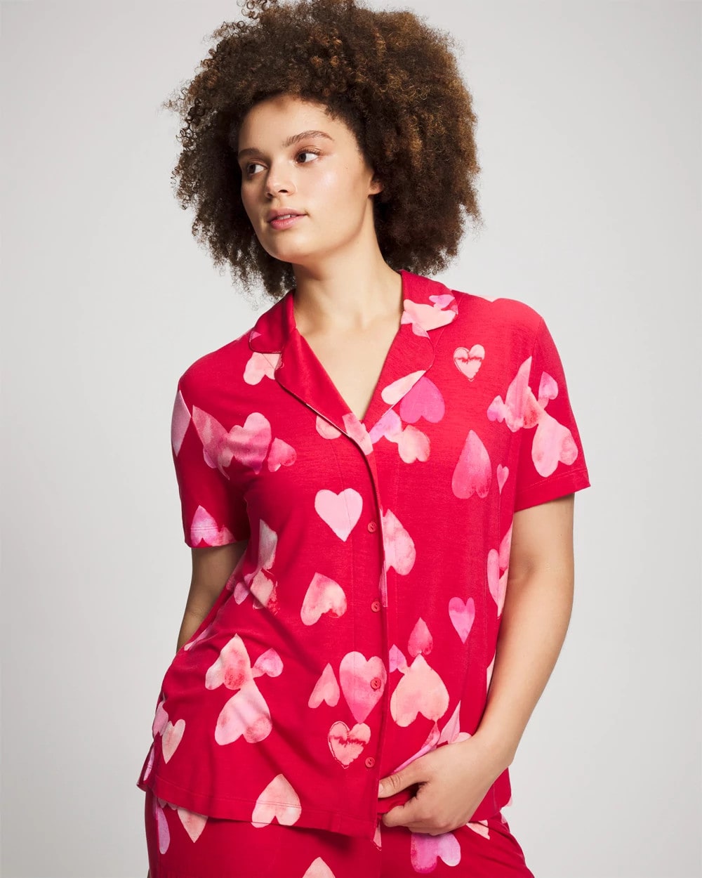 WHOLE LOTTA LOVE RED - Short Sleeve Notch Collar Pajama Top | Soma