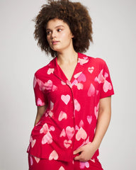 WHOLE LOTTA LOVE RED - Short Sleeve Notch Collar Pajama Top | Soma