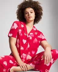 WHOLE LOTTA LOVE RED - Short Sleeve Notch Collar Pajama Top | Soma
