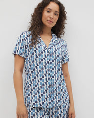PRISM GEO MID NAVY - Short Sleeve Notch Collar Pajama Top | Soma