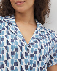 PRISM GEO MID NAVY - Short Sleeve Notch Collar Pajama Top | Soma