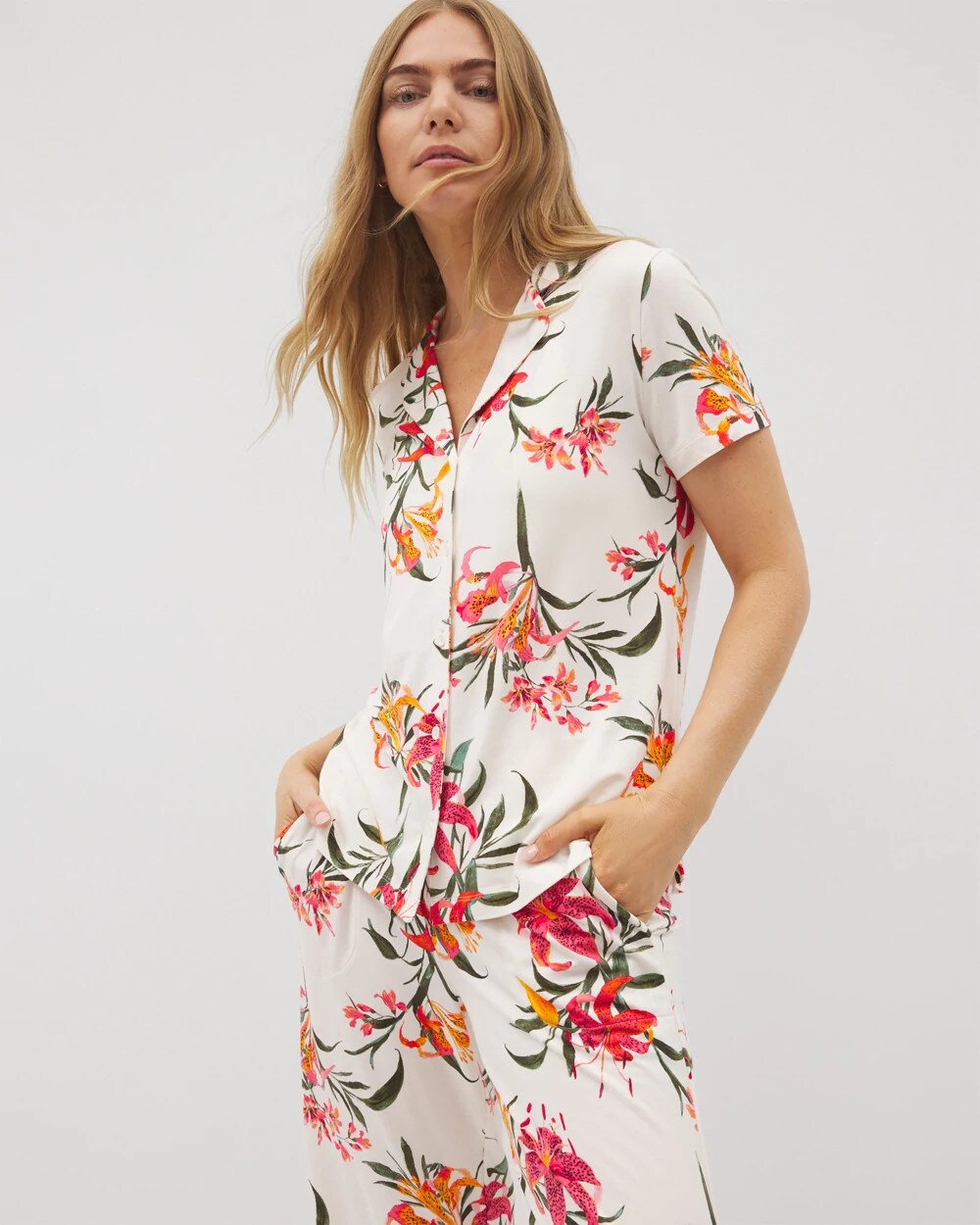 LE TIGRE FLORA CHAMPAGNE - Short Sleeve Notch Collar Pajama Top | Soma