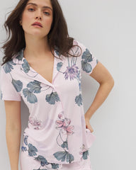 FLORAL HAVEN SUGAR COATED - Short Sleeve Notch Collar Pajama Top | Soma