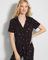 FLOATING HEARTS BLACK RED - Short Sleeve Notch Collar Pajama Top | Soma