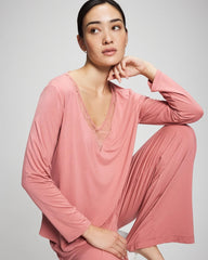 ANTIQUE PINK - Lace Long Sleeve Pajama Top | Soma