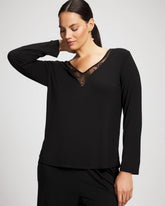 BLACK - Lace Long Sleeve Pajama Top | Soma