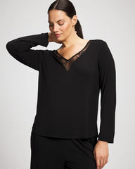 BLACK - Lace Long Sleeve Pajama Top | Soma