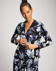 WHIMSICAL WINGS BLK MID - Piped Long-Sleeve Notch Pajama Top | Soma