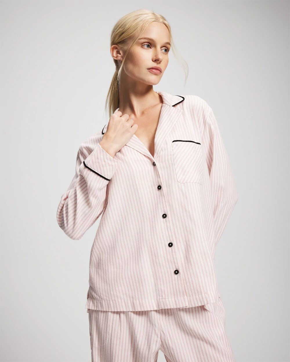 STOCKING STRIPE VERT PINK - Long-Sleeve Notch Collar Pajama Top | Soma