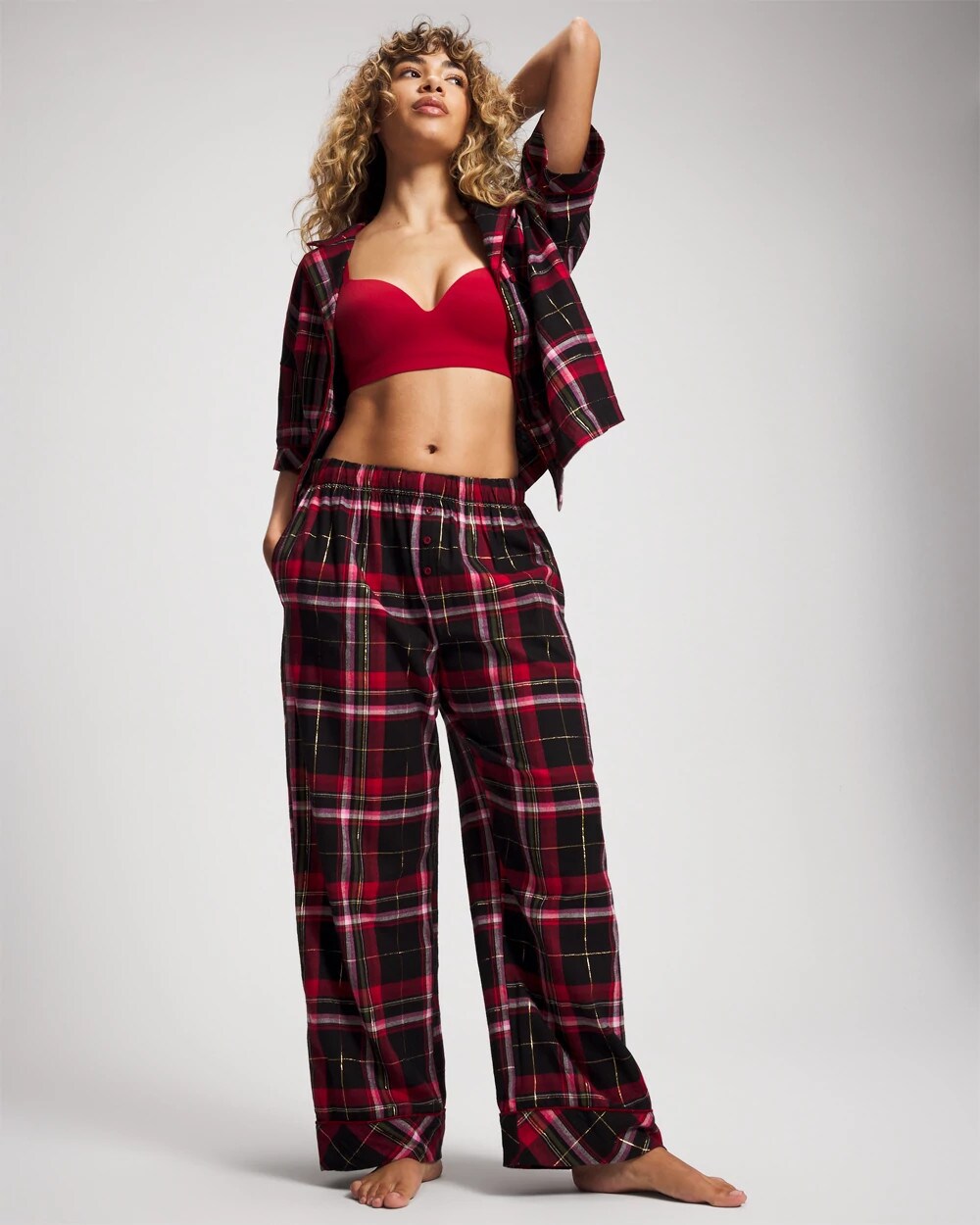 MAD FOR PLAID BLACK - Velvet Piped Relaxed Pajama Pant | Soma