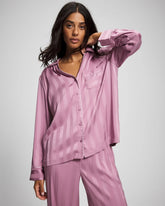 LILAC WINE - Shadow Stripe Long Sleeve Pajama Notch Collar Top | Soma
