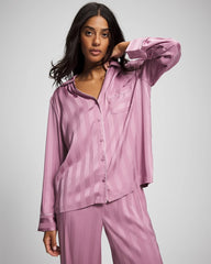 LILAC WINE - Shadow Stripe Long Sleeve Pajama Notch Collar Top | Soma