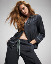 PETROL - Shadow Stripe Long Sleeve Pajama Notch Collar Top | Soma