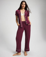 VELVET PLUM - Solid Short Sleeve Notch Collar Pajama Top | Soma