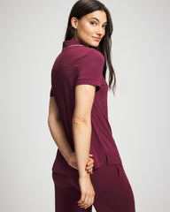 VELVET PLUM - Solid Short Sleeve Notch Collar Pajama Top | Soma
