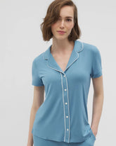 BLUE HEAVEN - Solid Short Sleeve Notch Collar Pajama Top | Soma