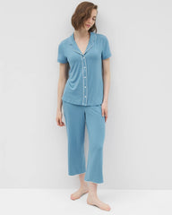 BLUE HEAVEN - Solid Short Sleeve Notch Collar Pajama Top | Soma