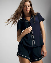 NIGHTFALL NAVY - Solid Short Sleeve Notch Collar Pajama Top | Soma
