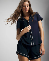 NIGHTFALL NAVY - Solid Short Sleeve Notch Collar Pajama Top | Soma