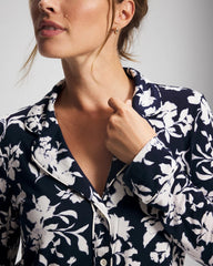 SERENITY PETALS NAVY - Long-Sleeve Printed Notch Collar Pajama Top | Soma