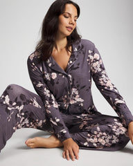 FLORAL DREAMS GRAY - Long-Sleeve Printed Notch Collar Pajama Top | Soma