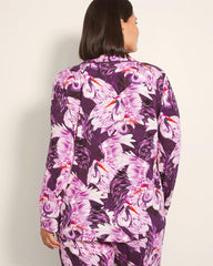 COURTING CRANES BLKBRY - Long-Sleeve Printed Notch Collar Pajama Top | Soma