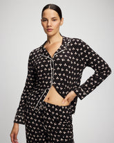PEACEFUL PETALS BLACK - Long-Sleeve Printed Notch Collar Pajama Top | Soma