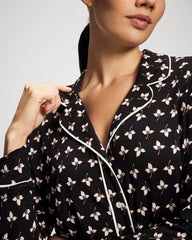 PEACEFUL PETALS BLACK - Long-Sleeve Printed Notch Collar Pajama Top | Soma