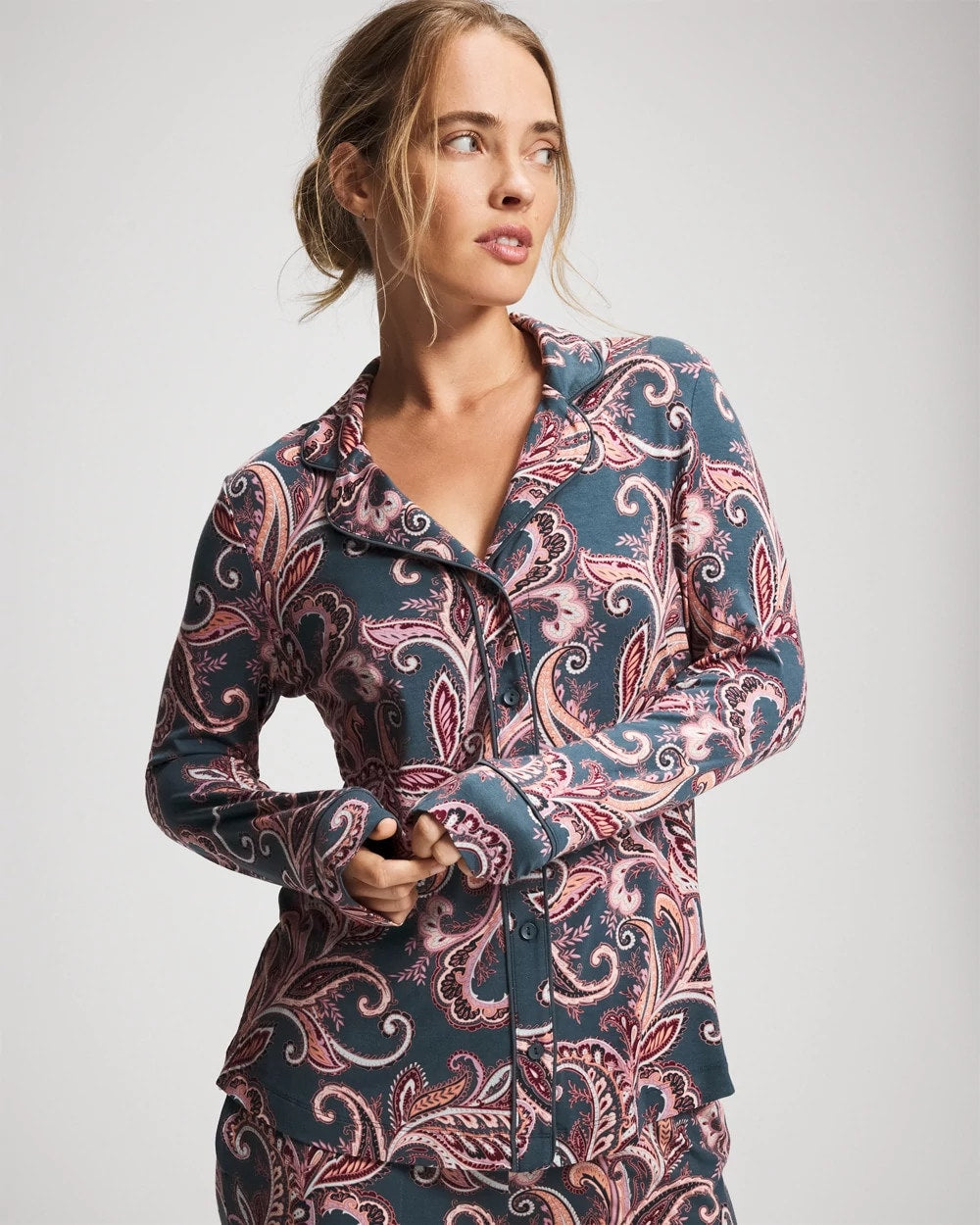 IMPERIAL PAISLEY MD PET - Long-Sleeve Printed Notch Collar Pajama Top | Soma