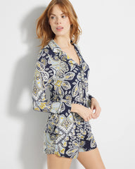 STYLISH PAISLEY NAVY - Long-Sleeve Printed Notch Collar Pajama Top | Soma