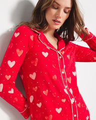 LOVELY HEART RED - Long-Sleeve Printed Notch Collar Pajama Top | Soma
