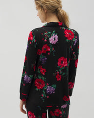 RHAPSODY FLORA BLACK - Long-Sleeve Printed Notch Collar Pajama Top | Soma