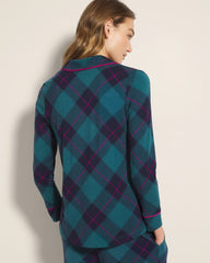 BUNDLE UP PLAID BIAS TEAL - Long-Sleeve Printed Notch Collar Pajama Top | Soma