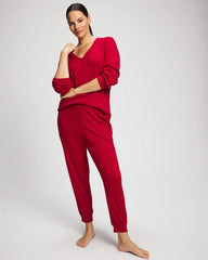PAINT THE TOWN RED - Cozy Waffle Long Sleeve V-Neck Pajama Top | Soma