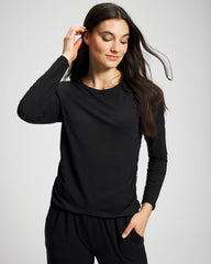 BLACK - Ruched Long Sleeve Pajama Tee | Soma