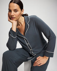 PETROL - Long-Sleeve Notch Collar Pajama Top | Soma