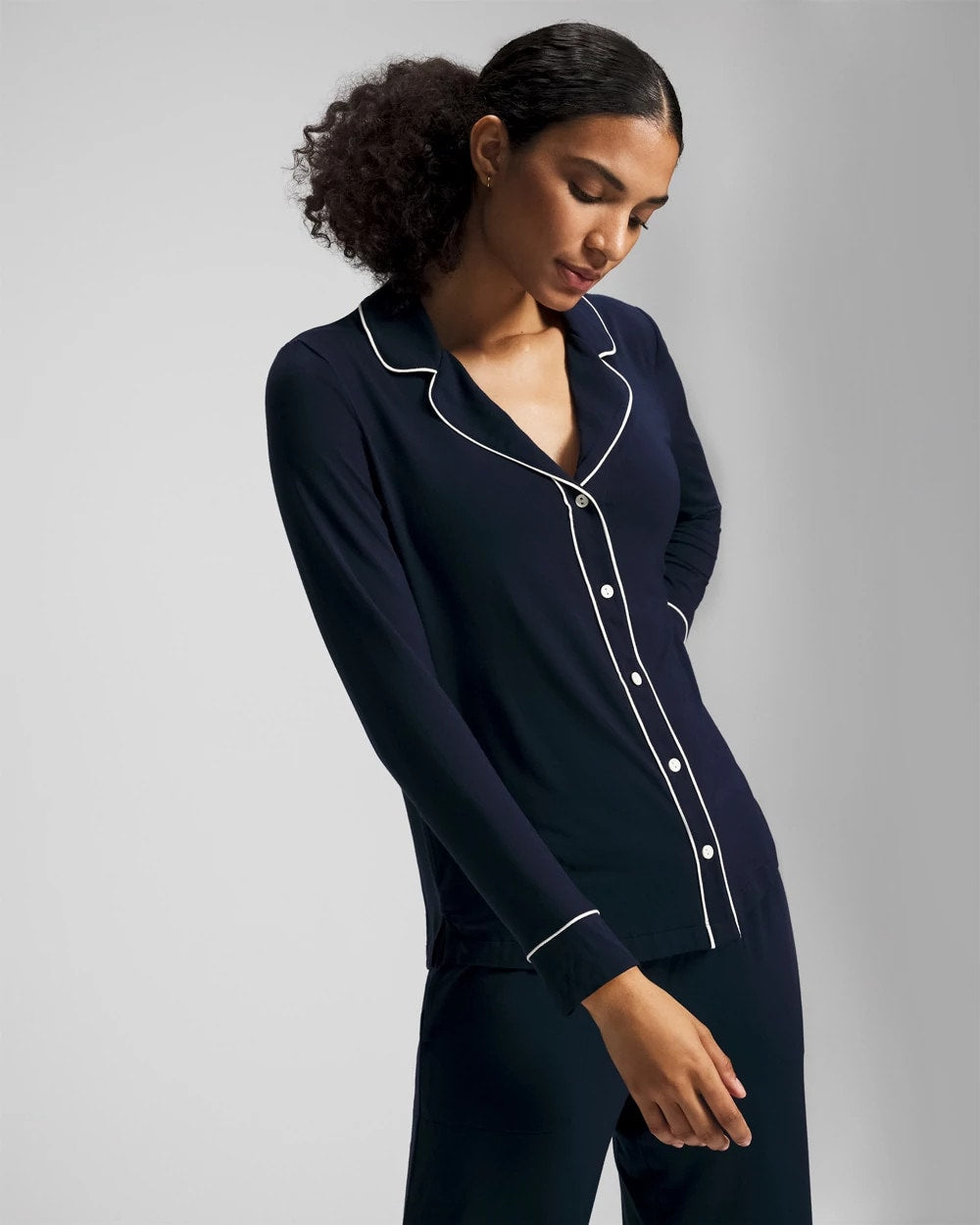 NIGHTFALL NAVY - Long-Sleeve Notch Collar Pajama Top | Soma