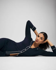 NIGHTFALL NAVY - Long-Sleeve Notch Collar Pajama Top | Soma