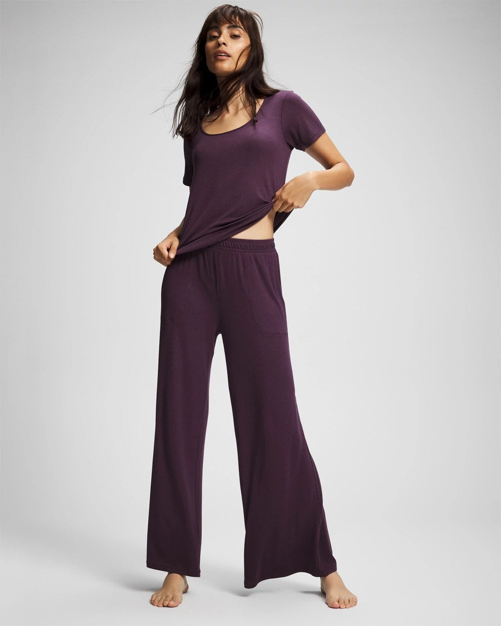 PLUM PERFECT - Lightweight Rib Knit Wide Leg Pajama Pants | Soma