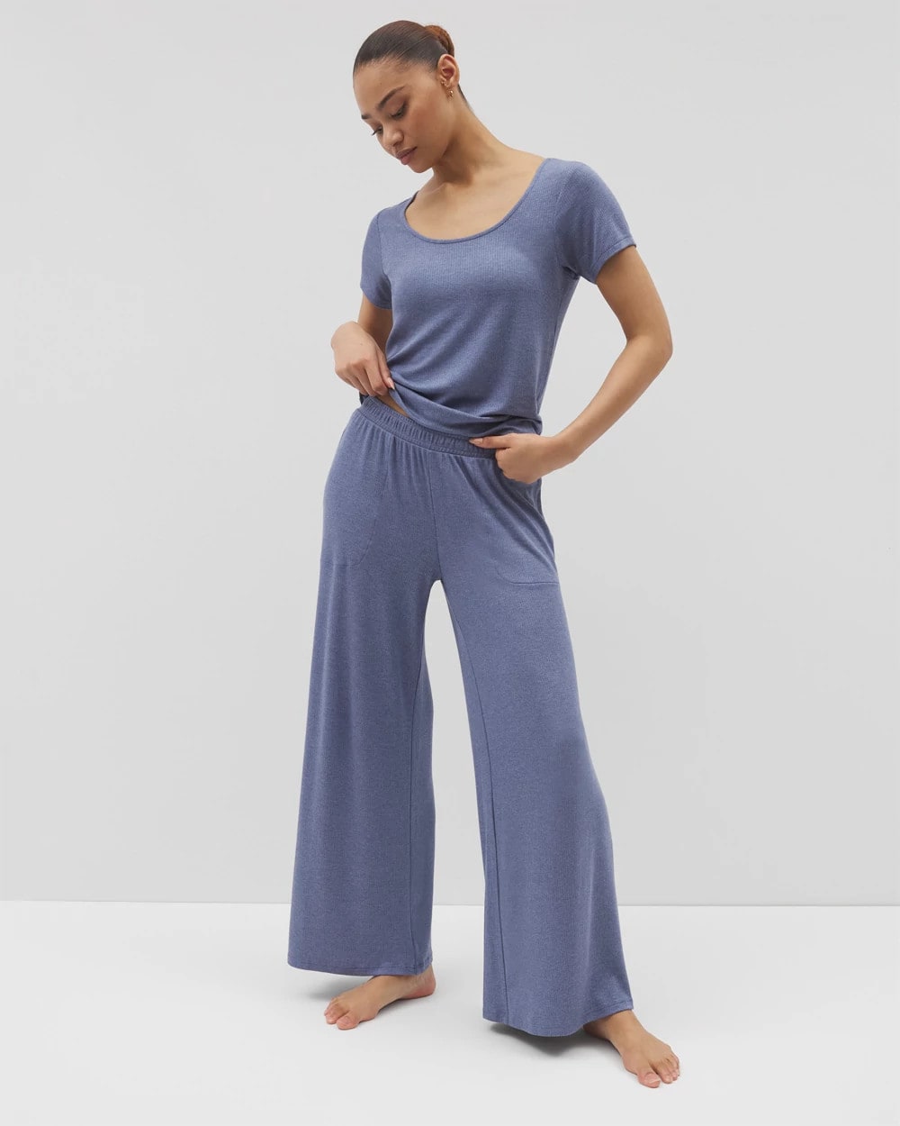 HEATHER DUSK - Lightweight Rib Knit Wide Leg Pajama Pants | Soma