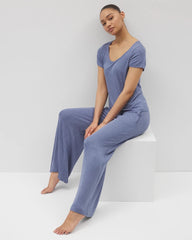 HEATHER DUSK - Lightweight Rib Knit Wide Leg Pajama Pants | Soma