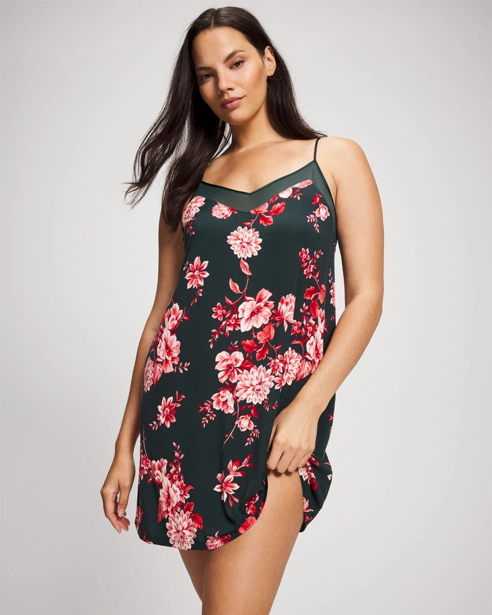 COTTAGE FLORAL GREEN - Mesh Trim Chemise | Soma