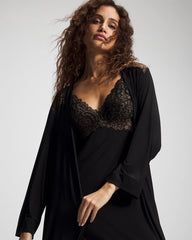 BLACK - Long Robe with Lace | Soma