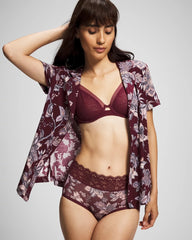 PAISLEY SPLENDOR PLUM - Piped Short Sleeve Notch Collar Pajama Top | Soma