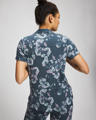 FLORA SHIMMER PETROL - Piped Short Sleeve Notch Collar Pajama Top | Soma