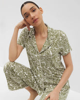 PALMTASTIC VETIVER/CHAMP - Piped Short Sleeve Notch Collar Pajama Top | Soma